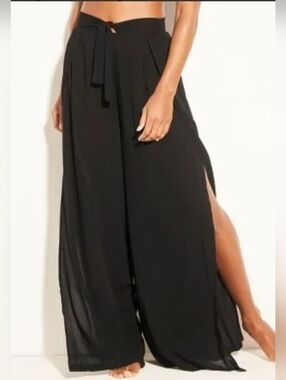 Kona Sol Black Flowing Beach Palazzo Coverup with Side Slit Size L